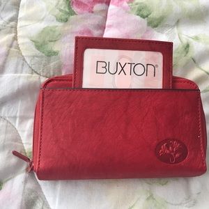 Red leather women's organizer clutch wallet Buxton