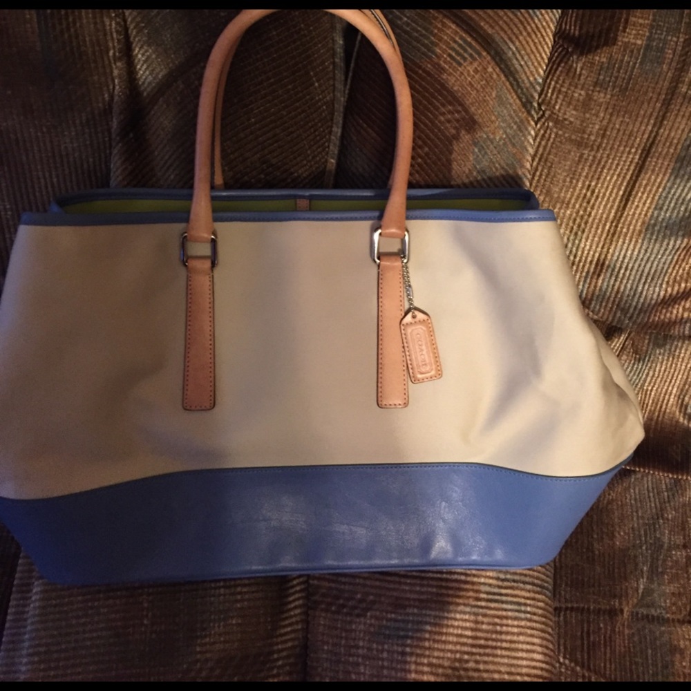 Coach Tote, white and blue