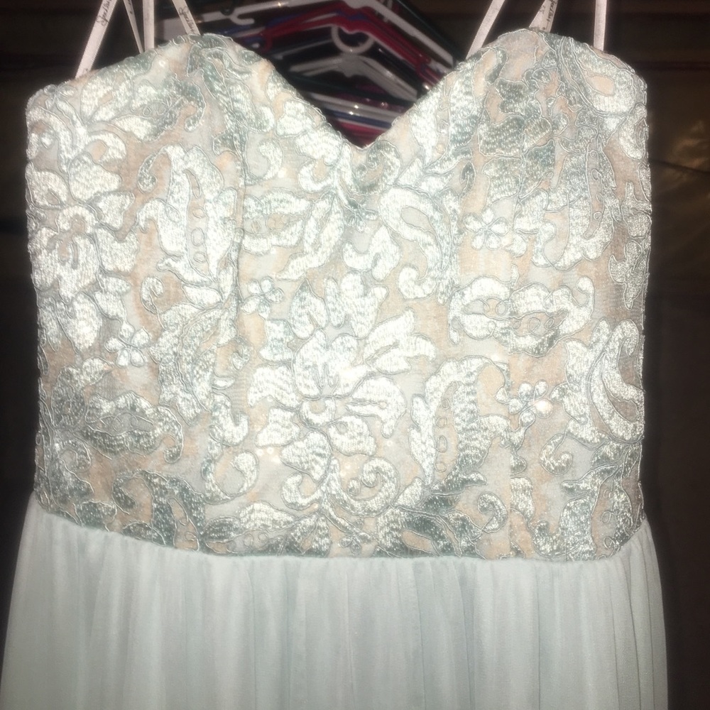 Light blue prom dress.
