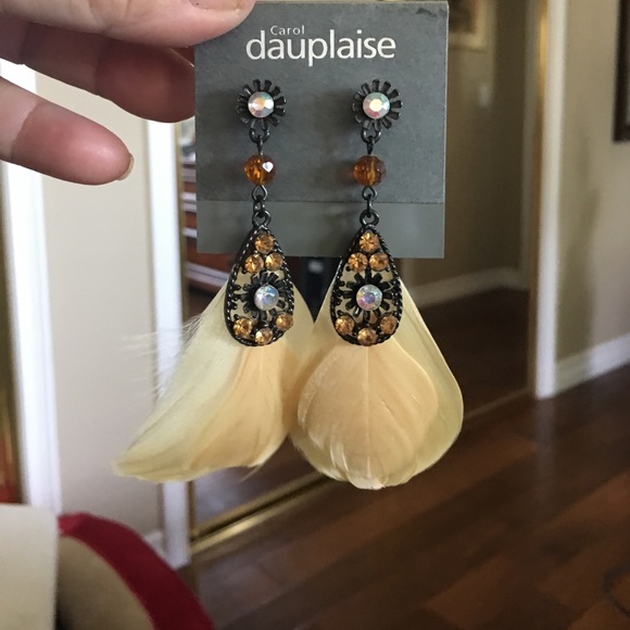 carol dauplaise Jewelry - Crystal and feather earrings