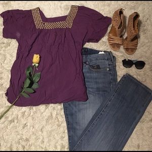 Purple Gold Beaded Blouse