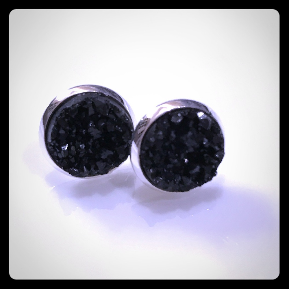 Black Druzy Silver Studs Earrings 🌸3 for $18🌸