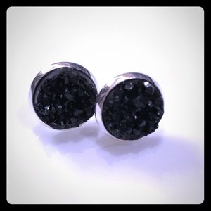 Black Druzy Silver Studs Earrings 🌸3 for $18🌸