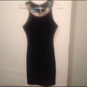 Classy Black Dress with Jeweled Collar