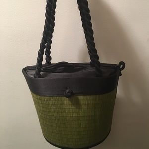 Baskets of Cambodia green bag with black straps
