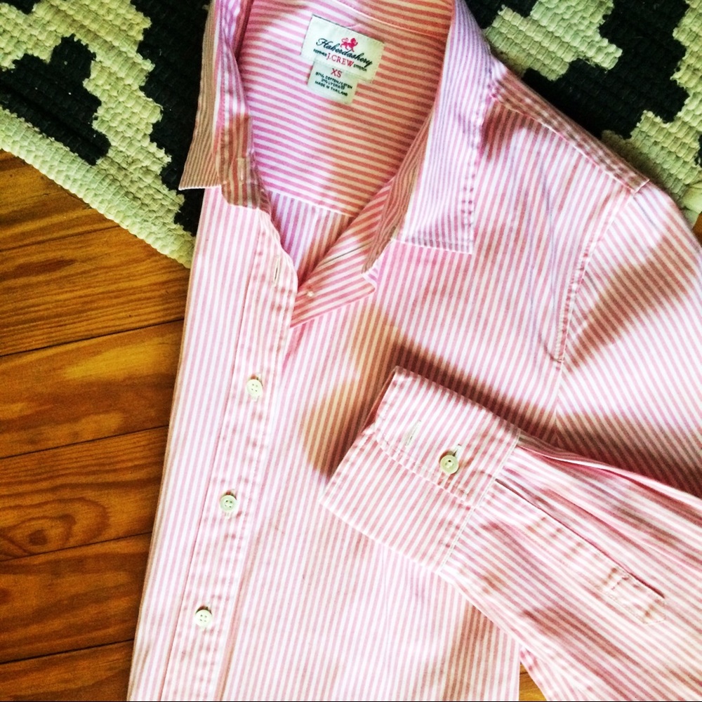 J.Crew Pink and white stripe button down (XS)