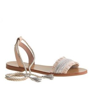 J. Crew Raffia ankle-tie sandals sand  silver