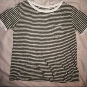 Striped Army Green Cropped Tee Shirt w/ pocket