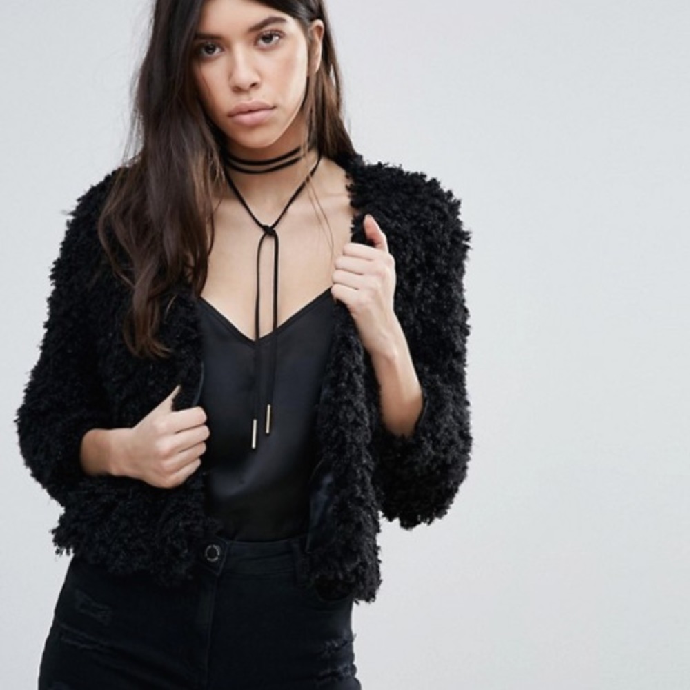 A S O S // B L A C K  F A U X  F U R  J A C K E T