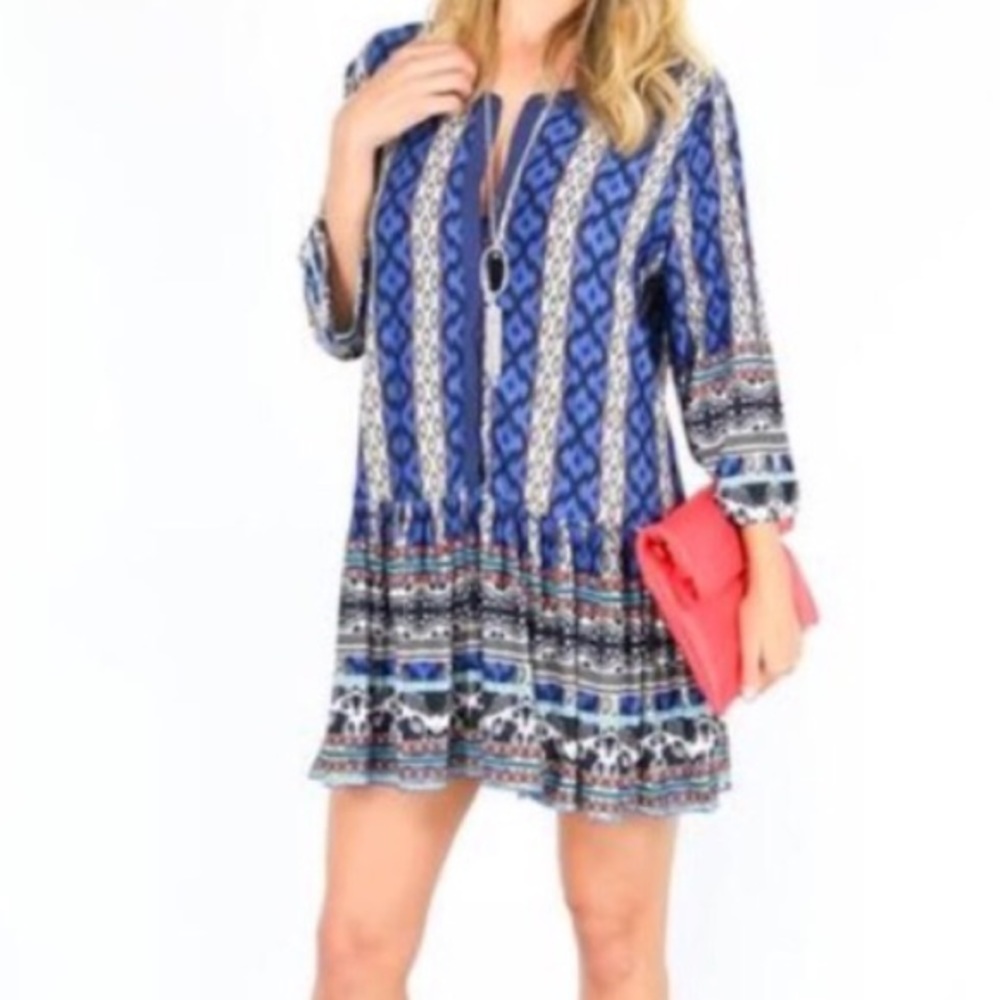 Tribal Aztec Tunic Dress 3/4 sleeves