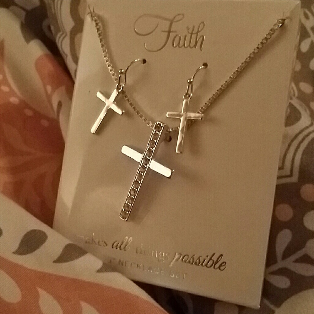 Cross necklace and earring set