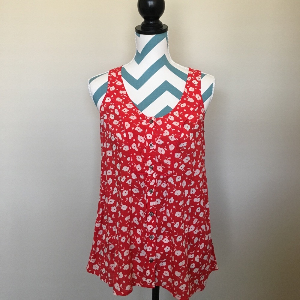 Anthropologie Red Floral Top