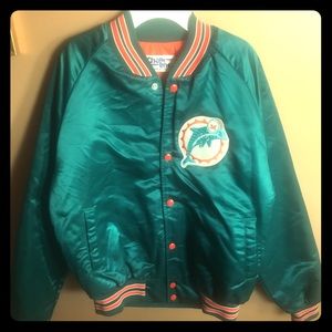 MIAMI DOLPHINS THROW BACK SNAP BUTTON JACKET LRG