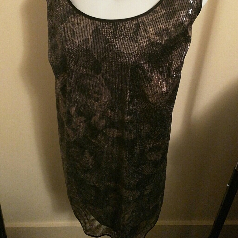 NWOT silver & black floral sequin tunic minidress
