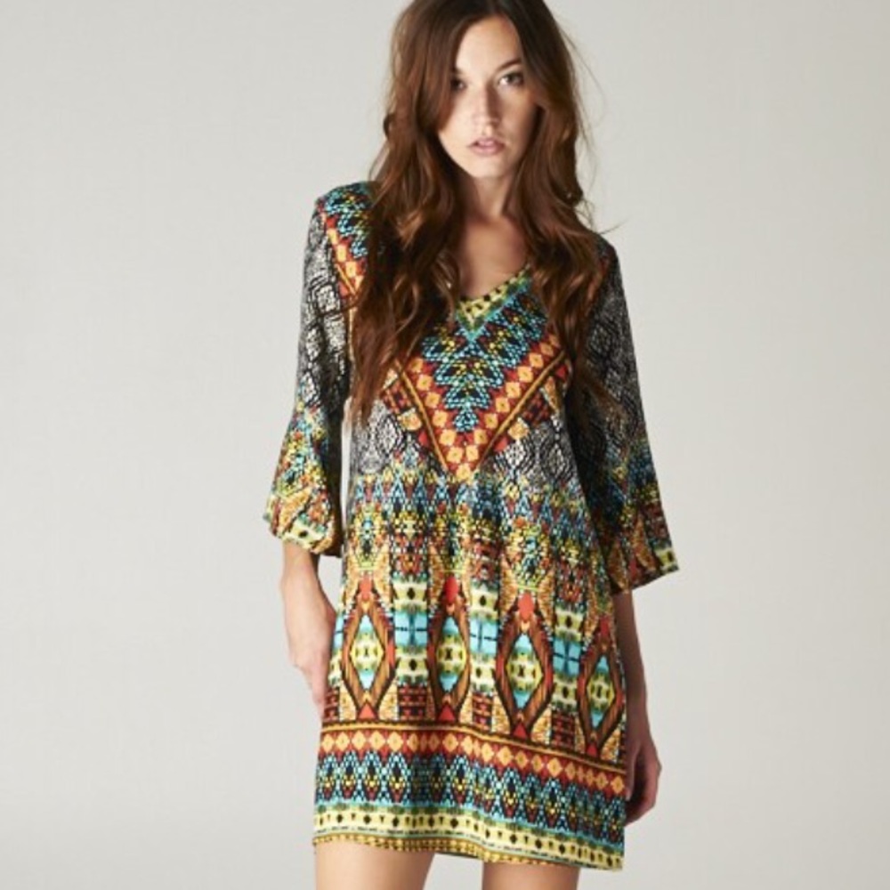 Women bohemian vintage printed spring mini dress