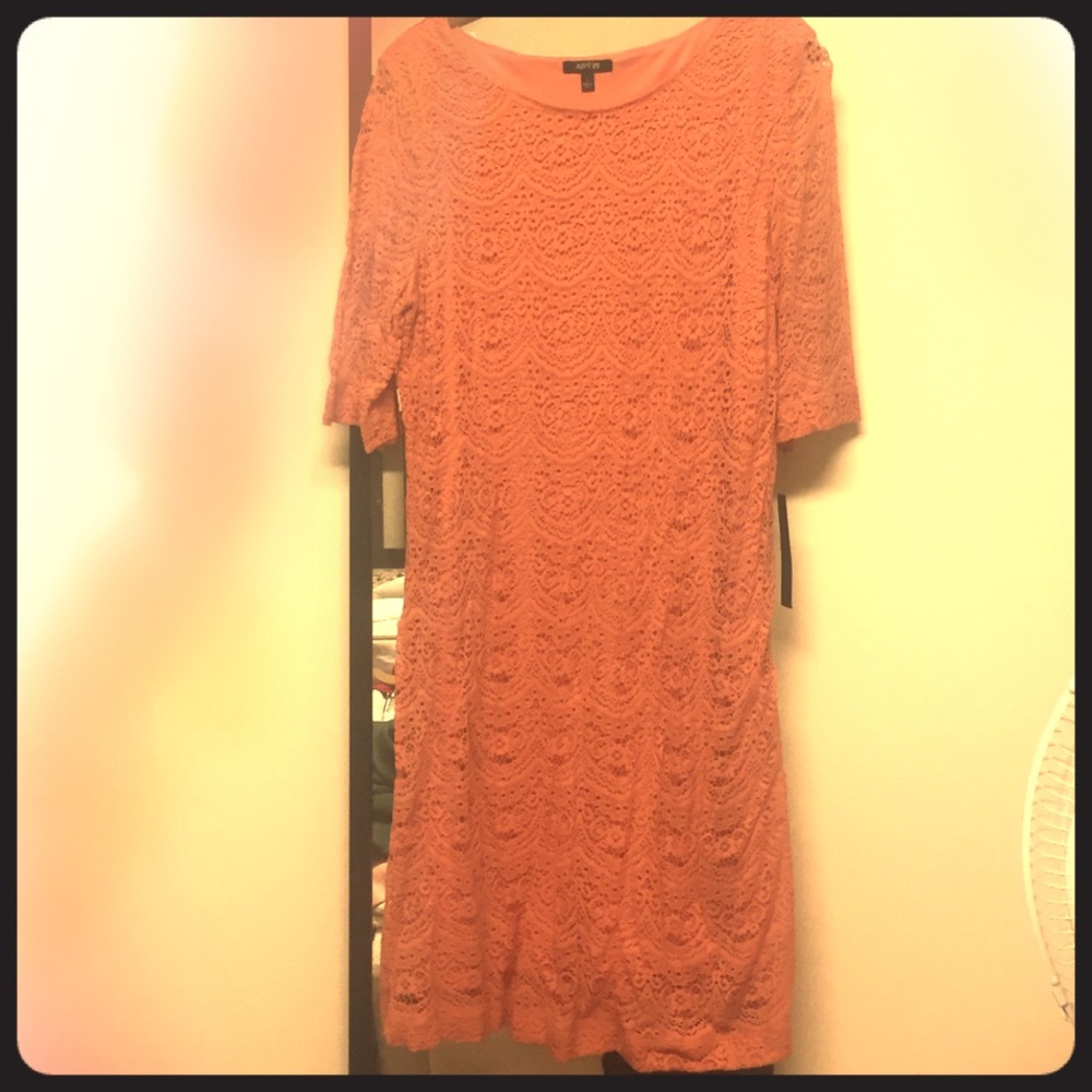 Apt. 9 Salmon colored dress w/ lace-like detail.