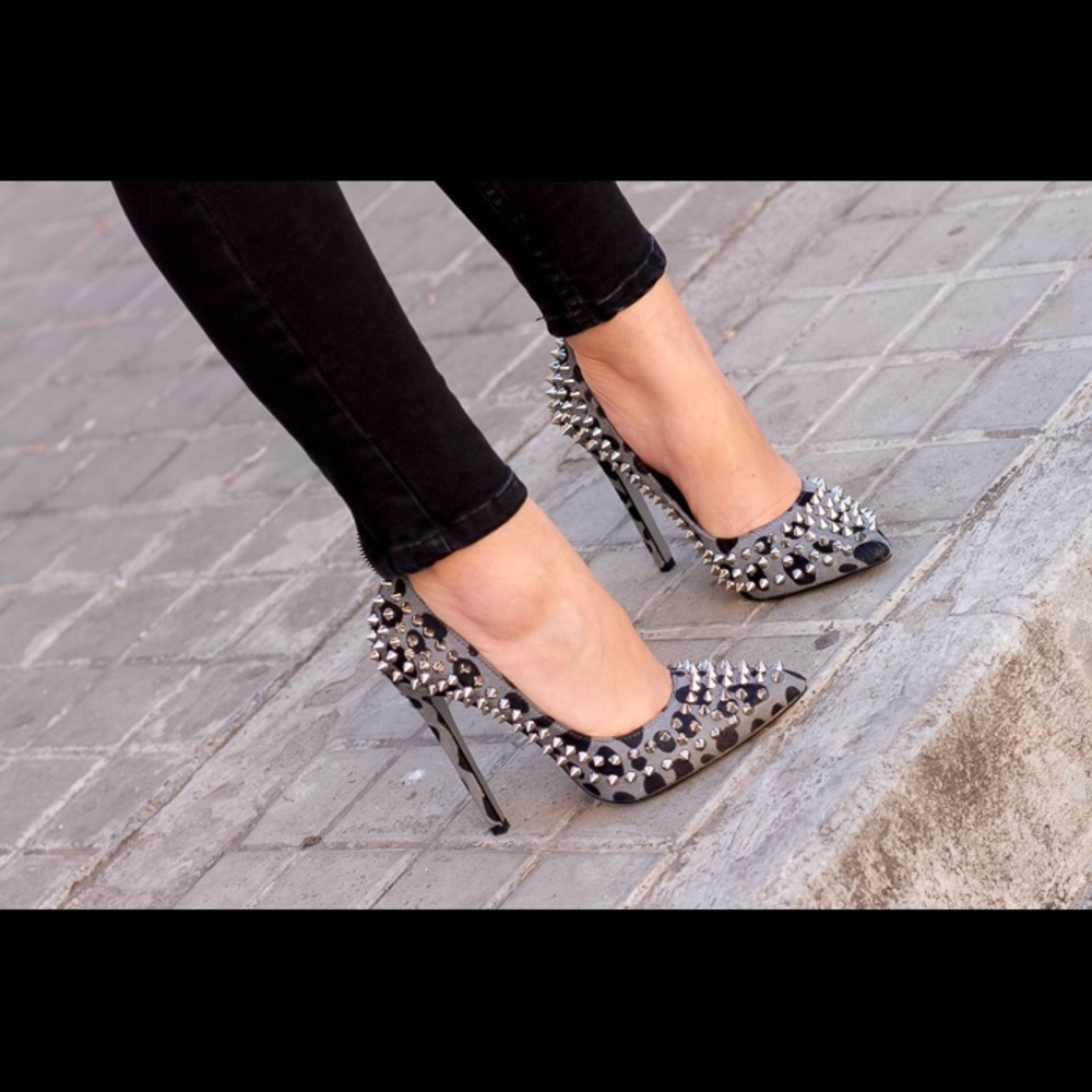 Kandee Grey Leopard Studded Pumps