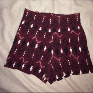 Maroon High waisted Aztec Pattern Shorts