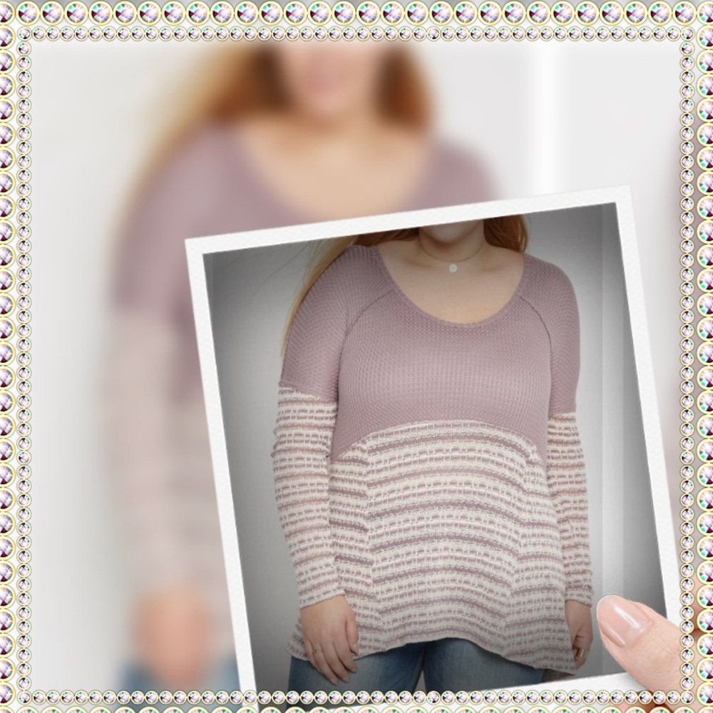 Plus Purple Striped High-Low Thermal Tunic🎉sale🎉