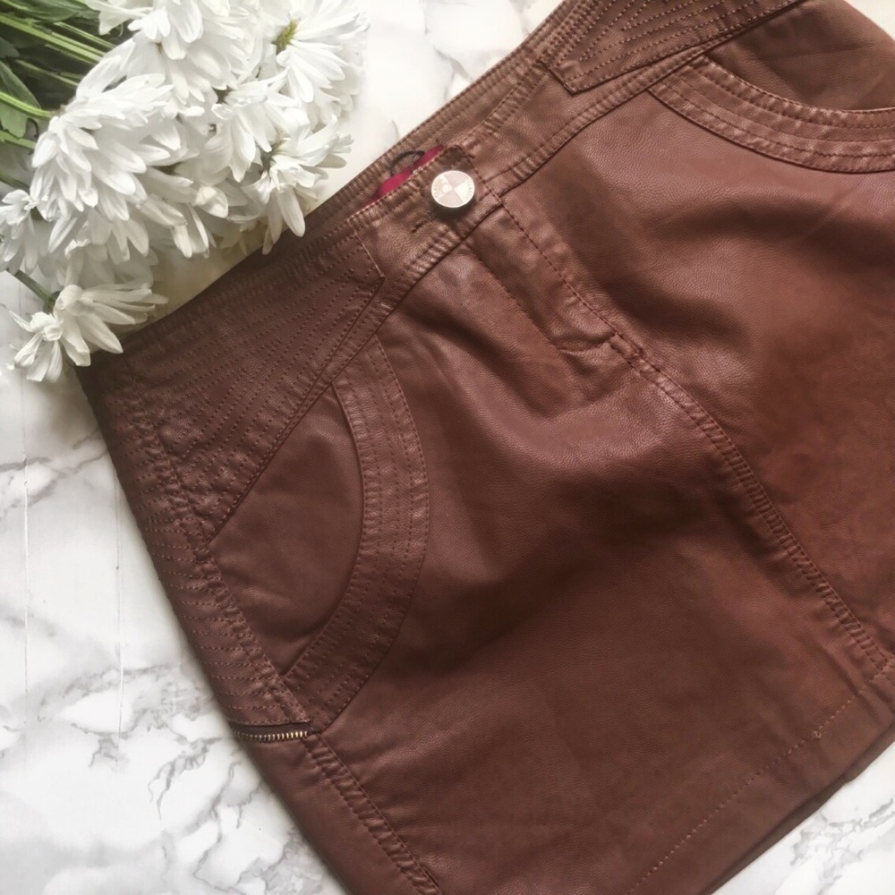 Brown Faux Leather Mini Skirt