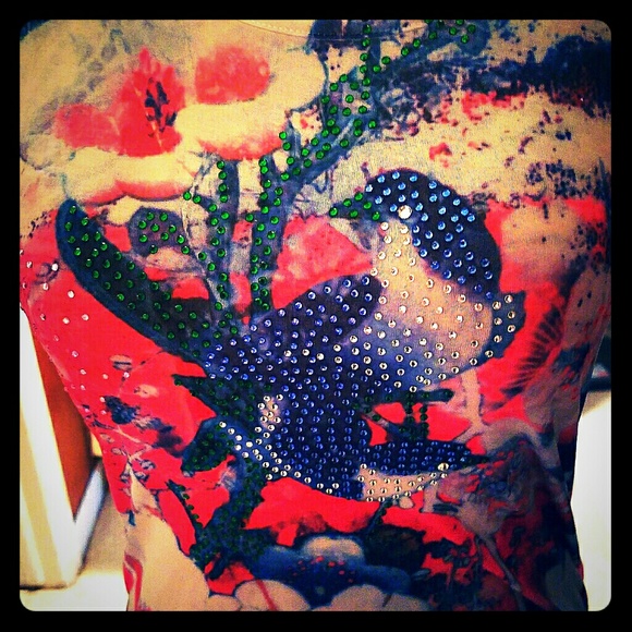 Beautiful Vintage top, Blue Rhinestones! - Picture 1 of 3