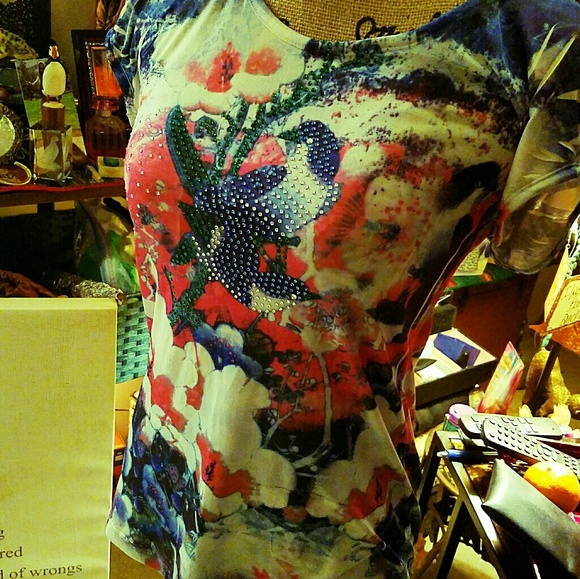 Beautiful Vintage top, Blue Rhinestones! - Picture 2 of 3