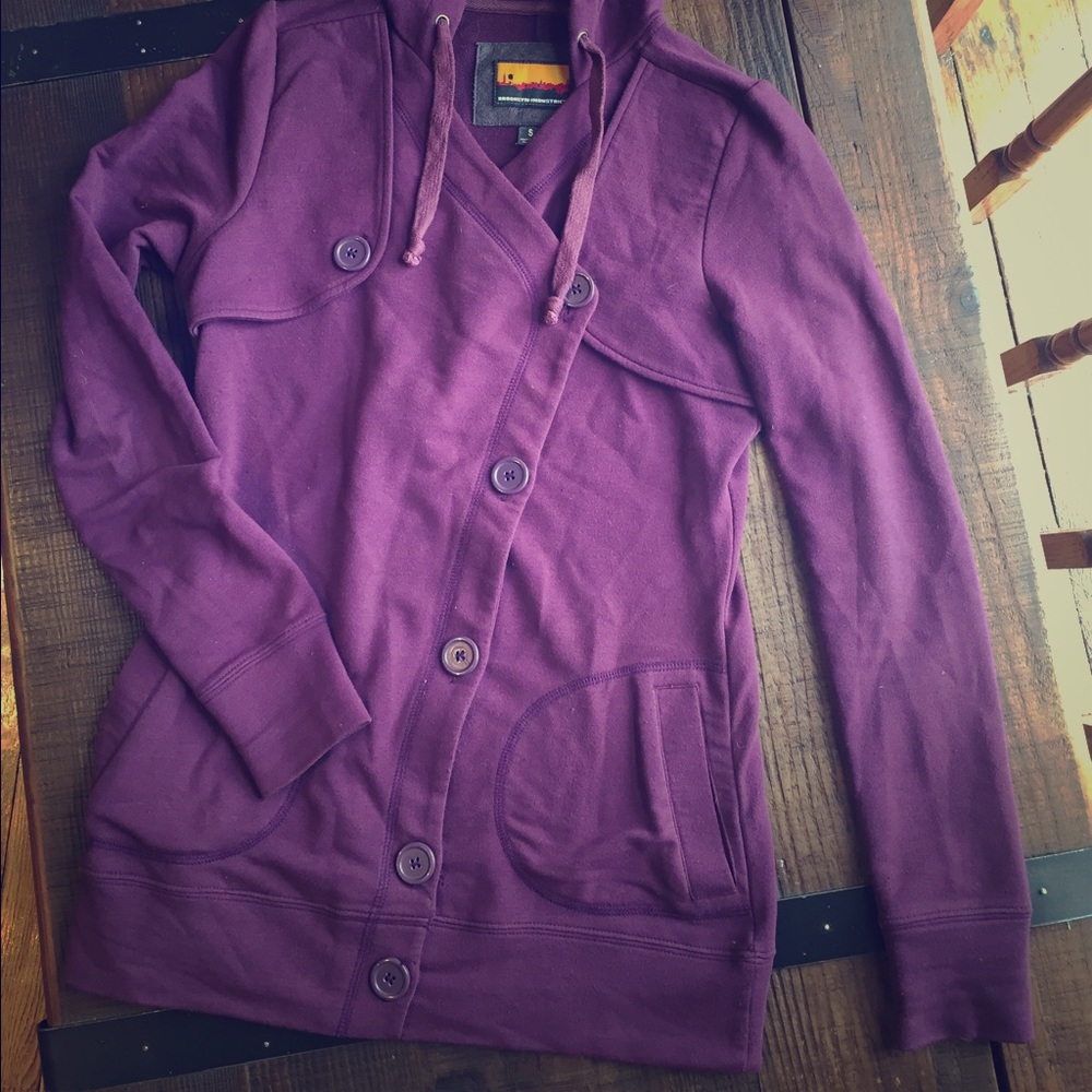 Purple asymmetrical button up sweatshirt