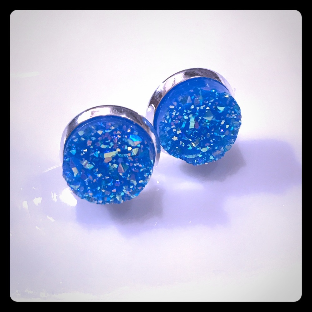 Blue & Silver Druzy Earrings