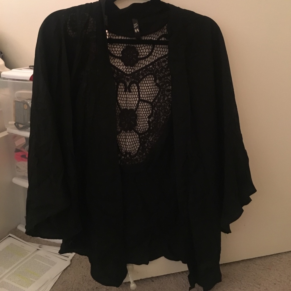 Black kimono with crochet back design