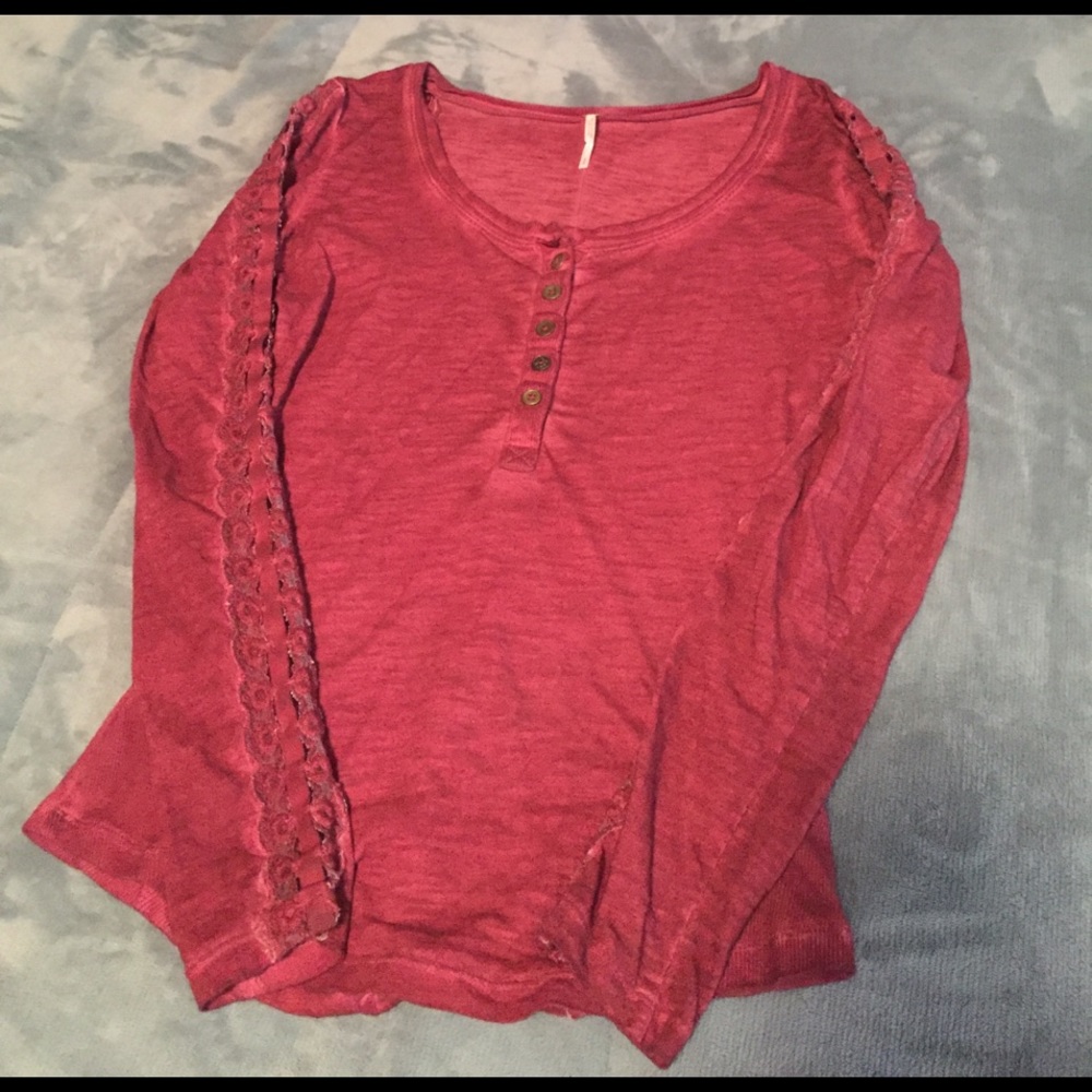 Free People Shell Stitched Henley Burgundy small