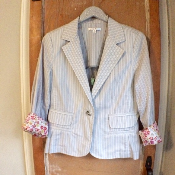 Jackets & Blazers - CAbi pinstripe blazer with cute floral print cuffs