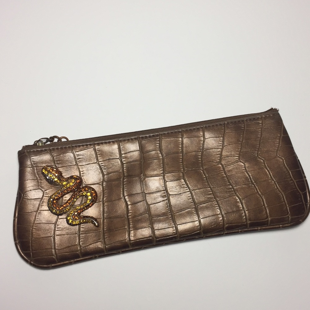 Brown Faux Leather Snakeskin clutch