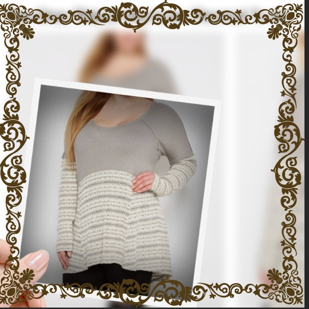 Plus Size Gray Striped High-Low Thermal Tunic