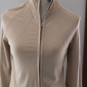 BCBGMAXAZRIA cream cardigan sweater, zip up.