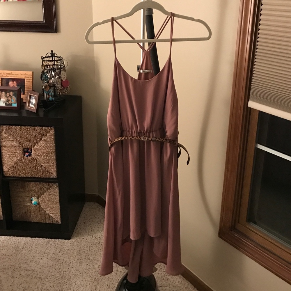 Spring Hi/Lo Mauve dress with Animal Print Belt