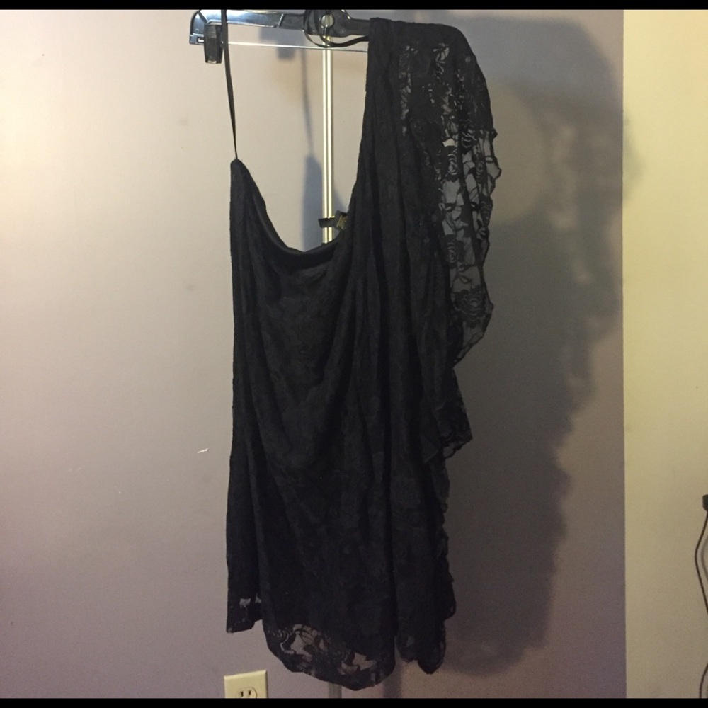 One shoulder black lace top