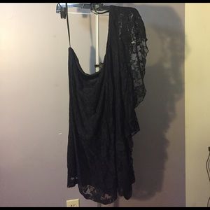 One shoulder black lace top