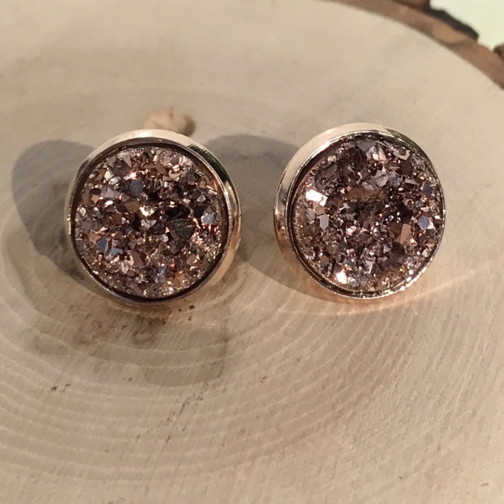 Rose Gold Druzy Studs Earrings 3 for $18