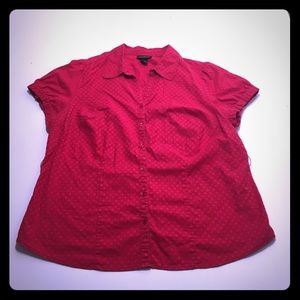 Lane Bryant red polka dotted business button up