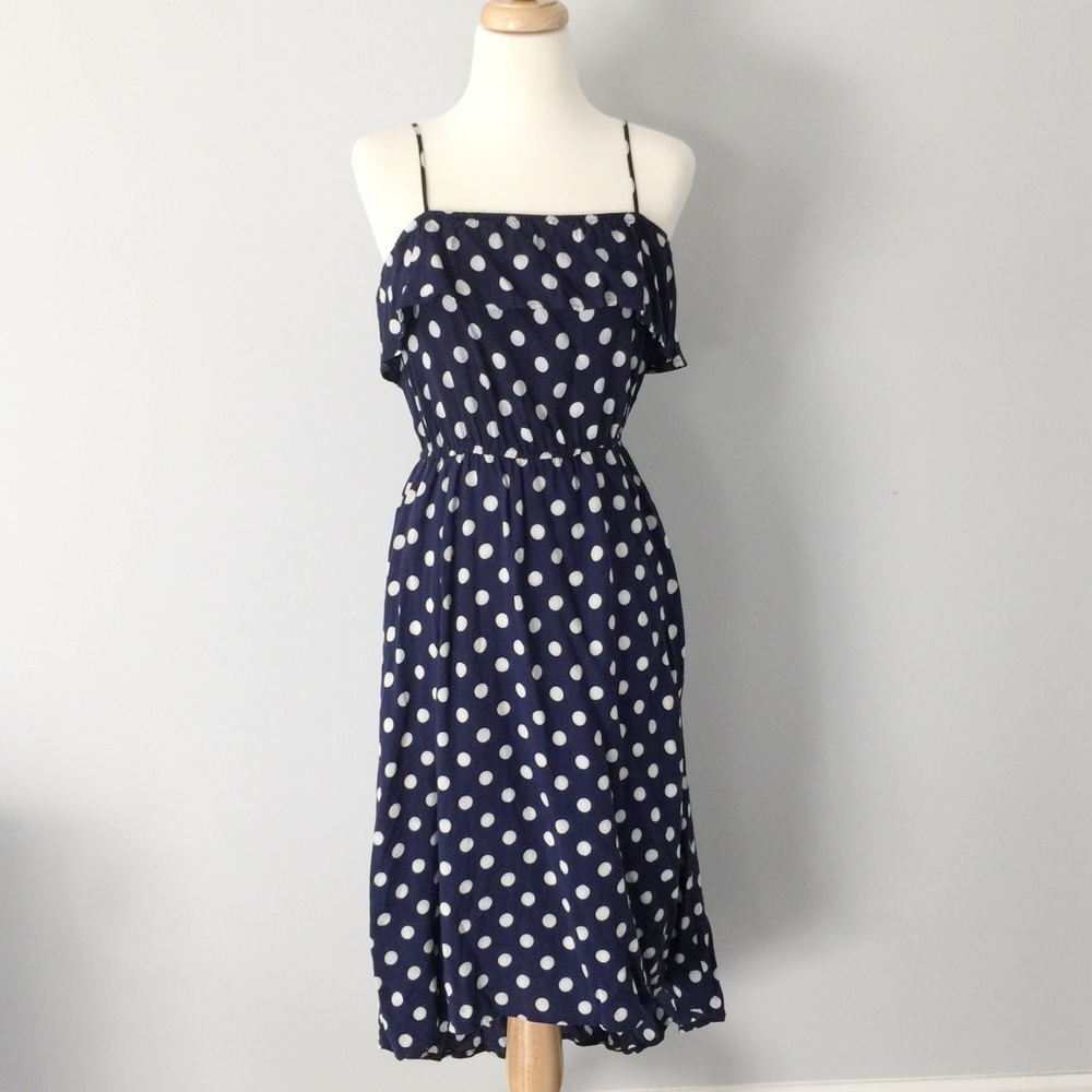 Navy Polka Dot High-Low Dress