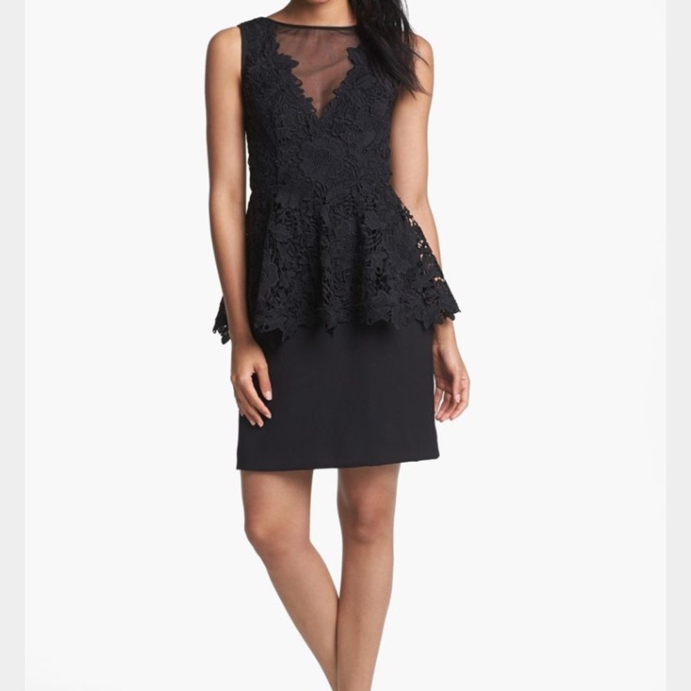 Betsy & Adam black lace peplum dress