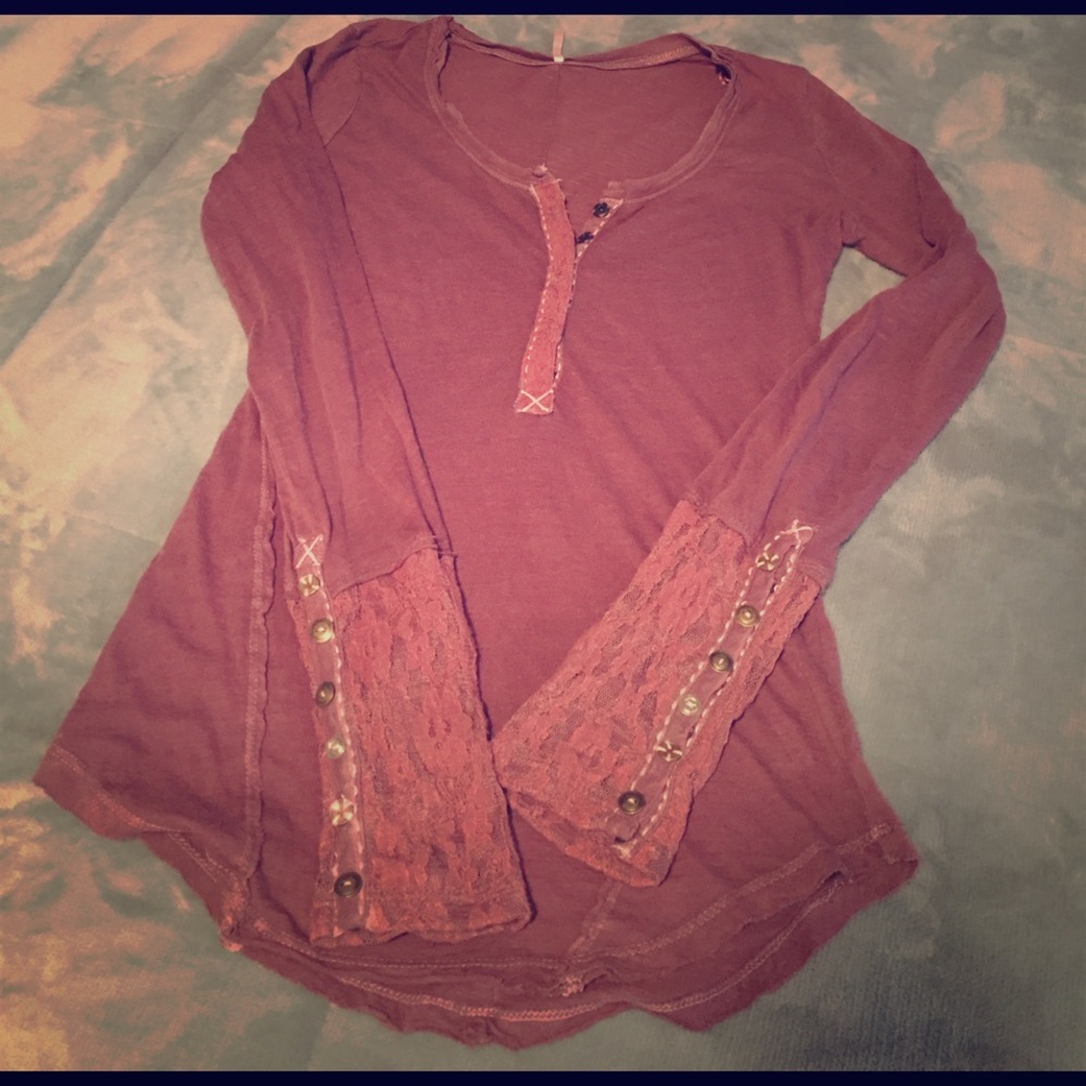 Free People Lace Cuff Thermal/Henley Purple Small