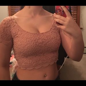 Peach lace crop top