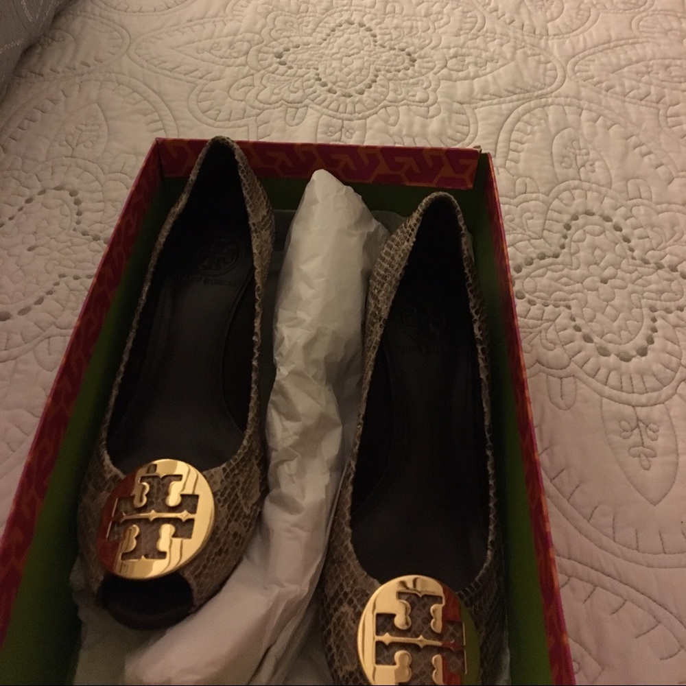 Tory Burch wedge heel snake skin