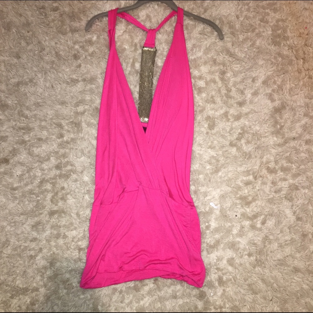 Bright pink open back short dress