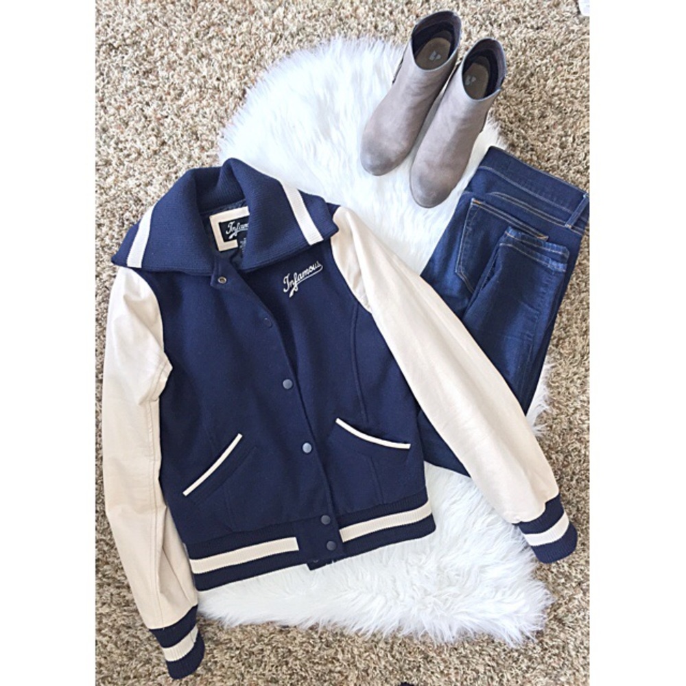 SOLD Navy and Cream Varsity Jacket