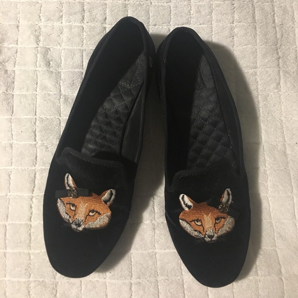 Tory Burch black velvet smoking slippers