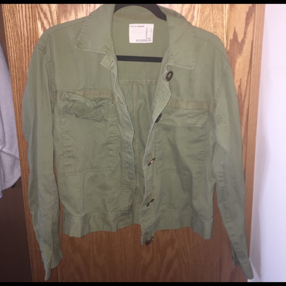 Army green "life in progress" jacket
