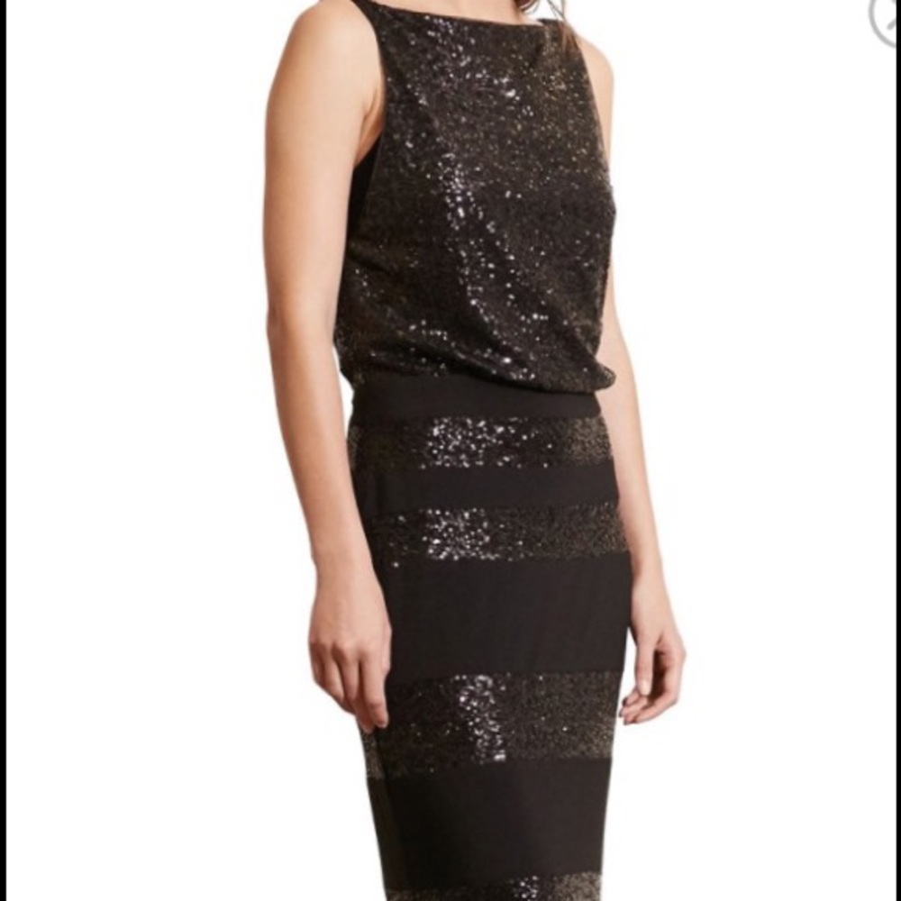 Ralph Lauren Black Sequin Mesh Blouson Gown