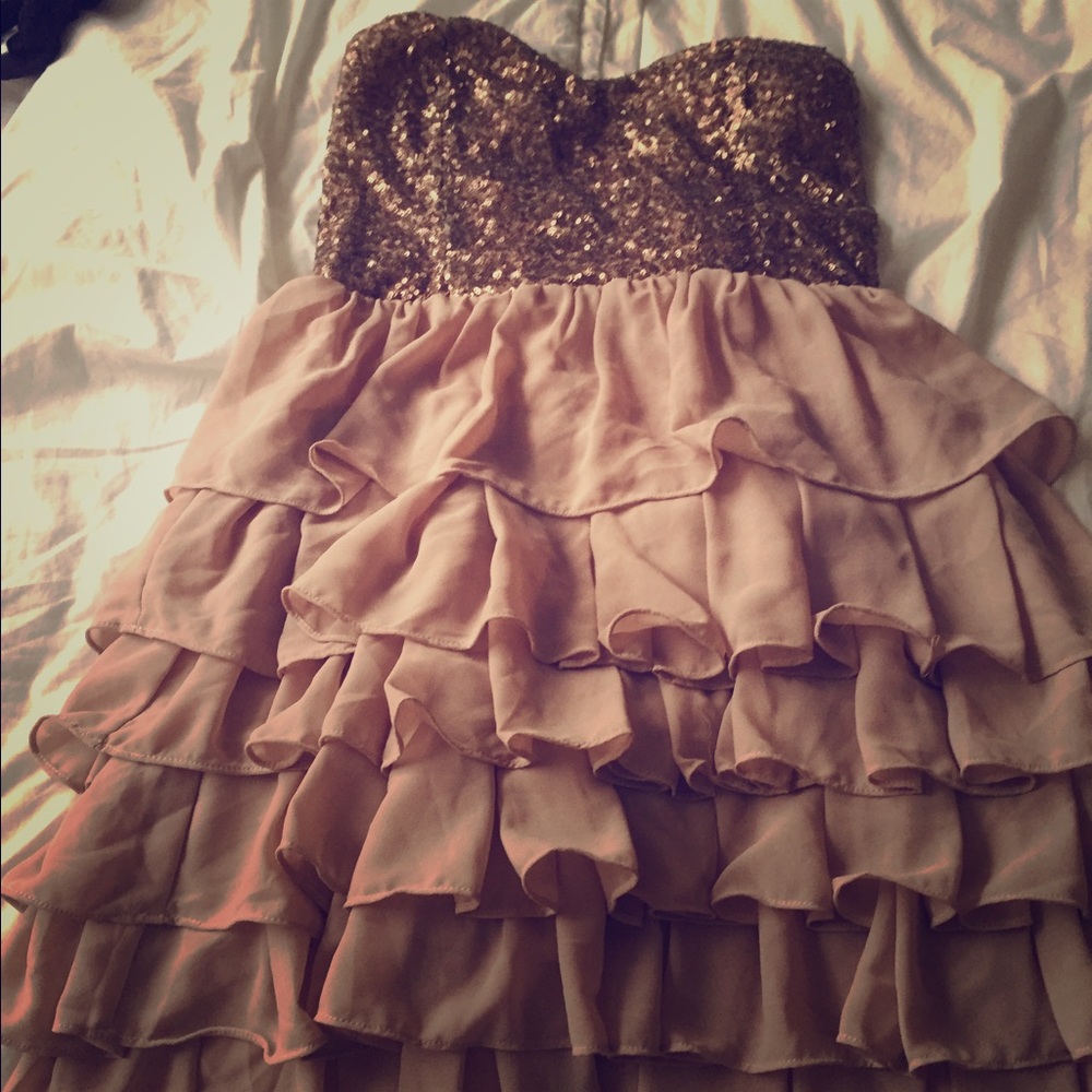 Arden B Champagne Ruffle Dress - Size M